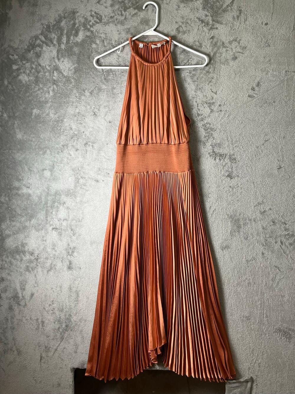 A.L.C. Renzo II Burnt Terracotta Pleated Halter Midi Dress‎ Sleeveless Size 8